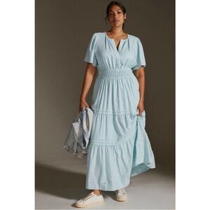 Anthropologie Somerset Maxi Linen Tiered Blue Sky Dress Size Small